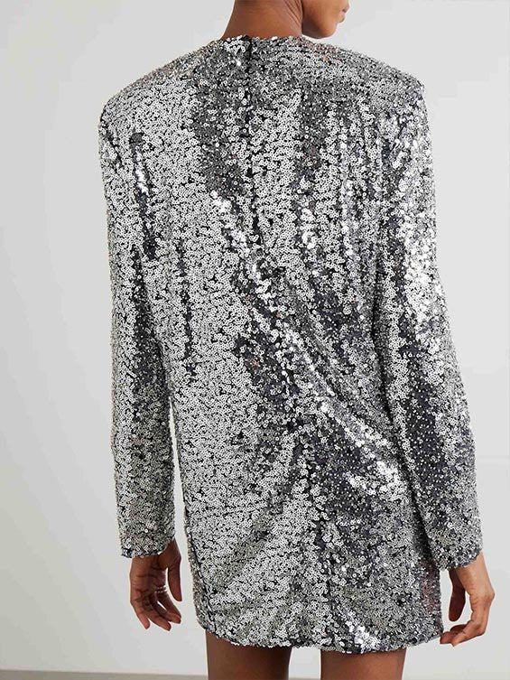 Elegant Sequined Long-sleeved Mini Dress