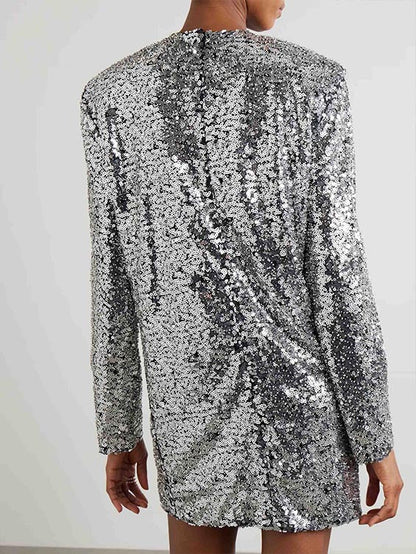Elegant Sequined Long-sleeved Mini Dress