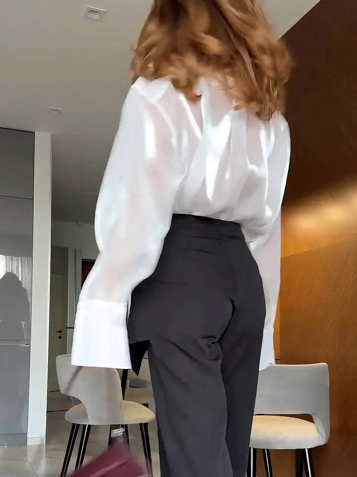 Elegant Shirt-collared Organza Sheer Shirt