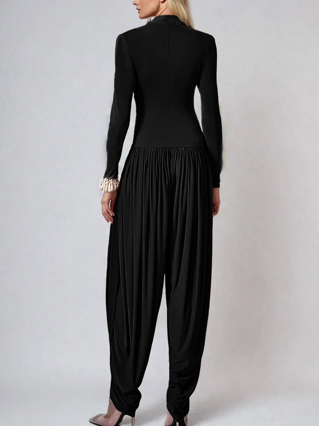 Fashionable Draped High-neck Jumpsuit