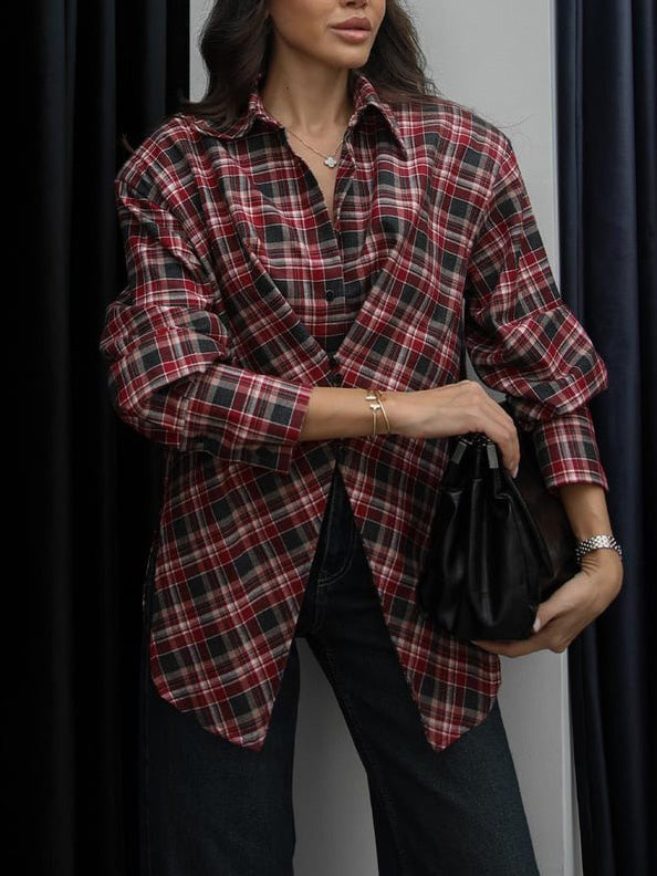 Casual Plaid Asymmetrical Padded Shoulder Shirt