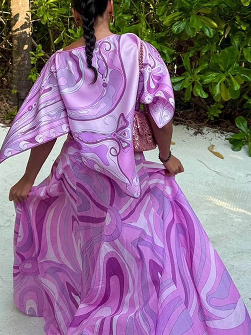 Casual Satin Placement Print Cape Top