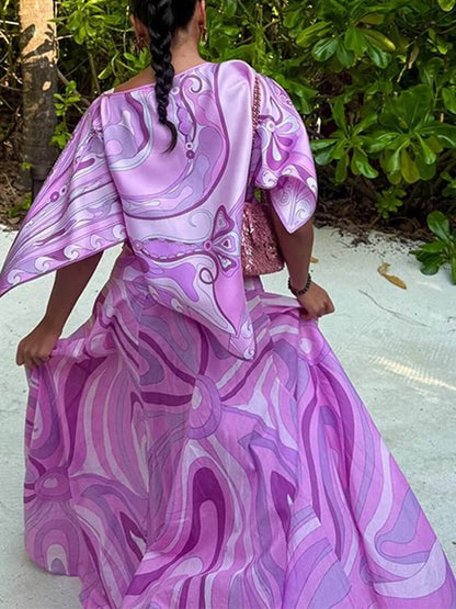 Casual Satin Placement Print Cape Top