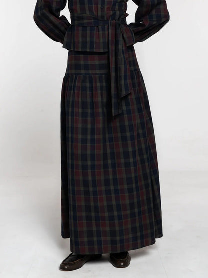 Retro Plaid Print Tie-belt Shirt