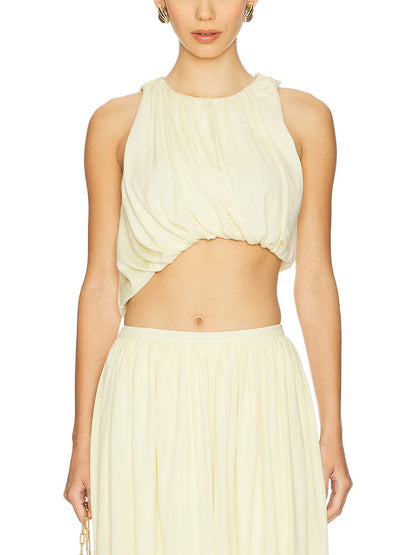 Elegant Asymmetrical Hem Cropped Top And Skirt Two-piece Set