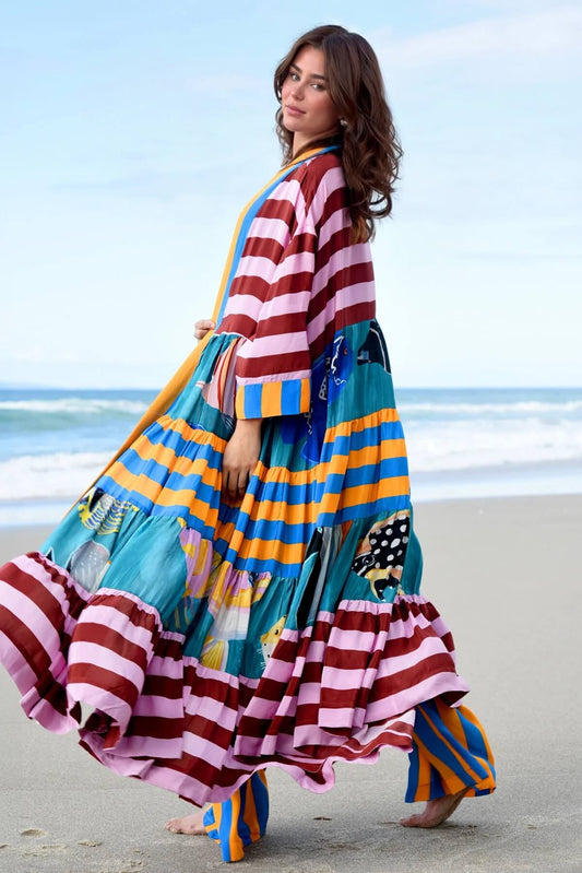 Unique Fashion Striped Print Long Kimono-Style Top