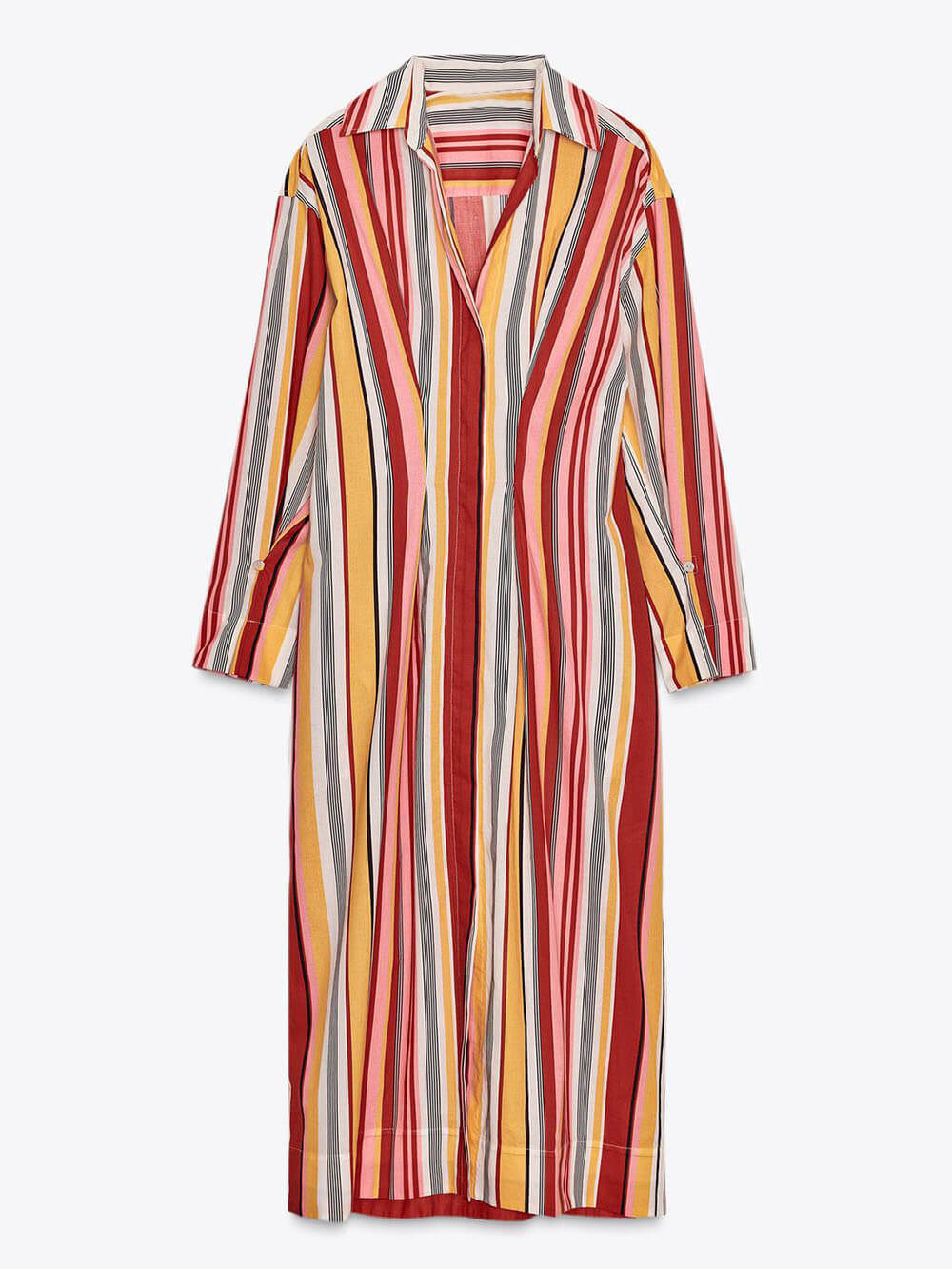 Unique Striped Print Shirt-Style Midi Dress