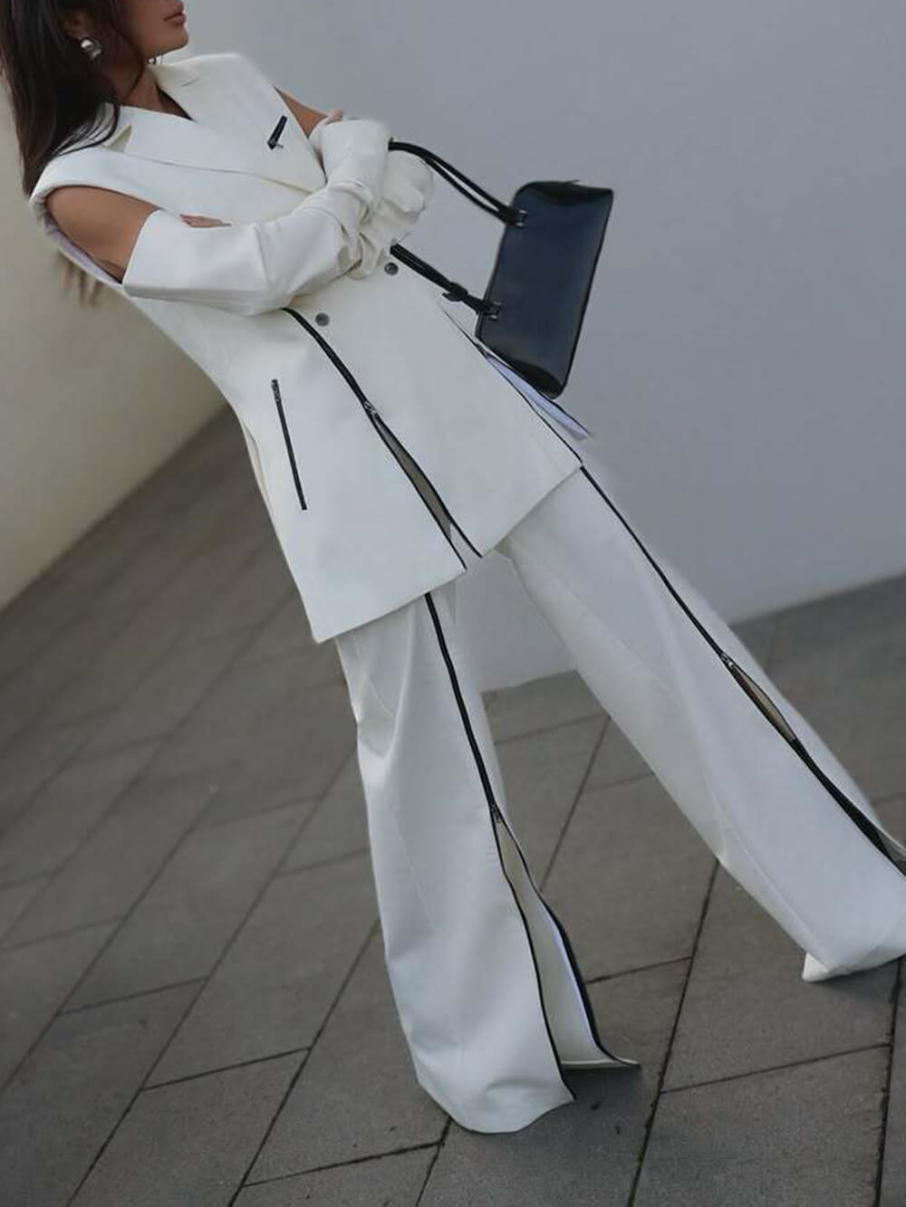 Fashion V-Neck Vest Colorblock Tailored Blazer