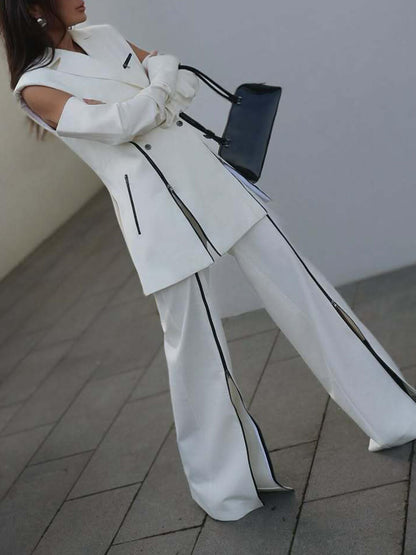 Fashion V-Neck Vest Colorblock Tailored Blazer