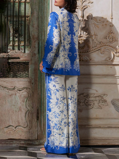 Chic Neckline Digital Print Flared Sleeve Shirt