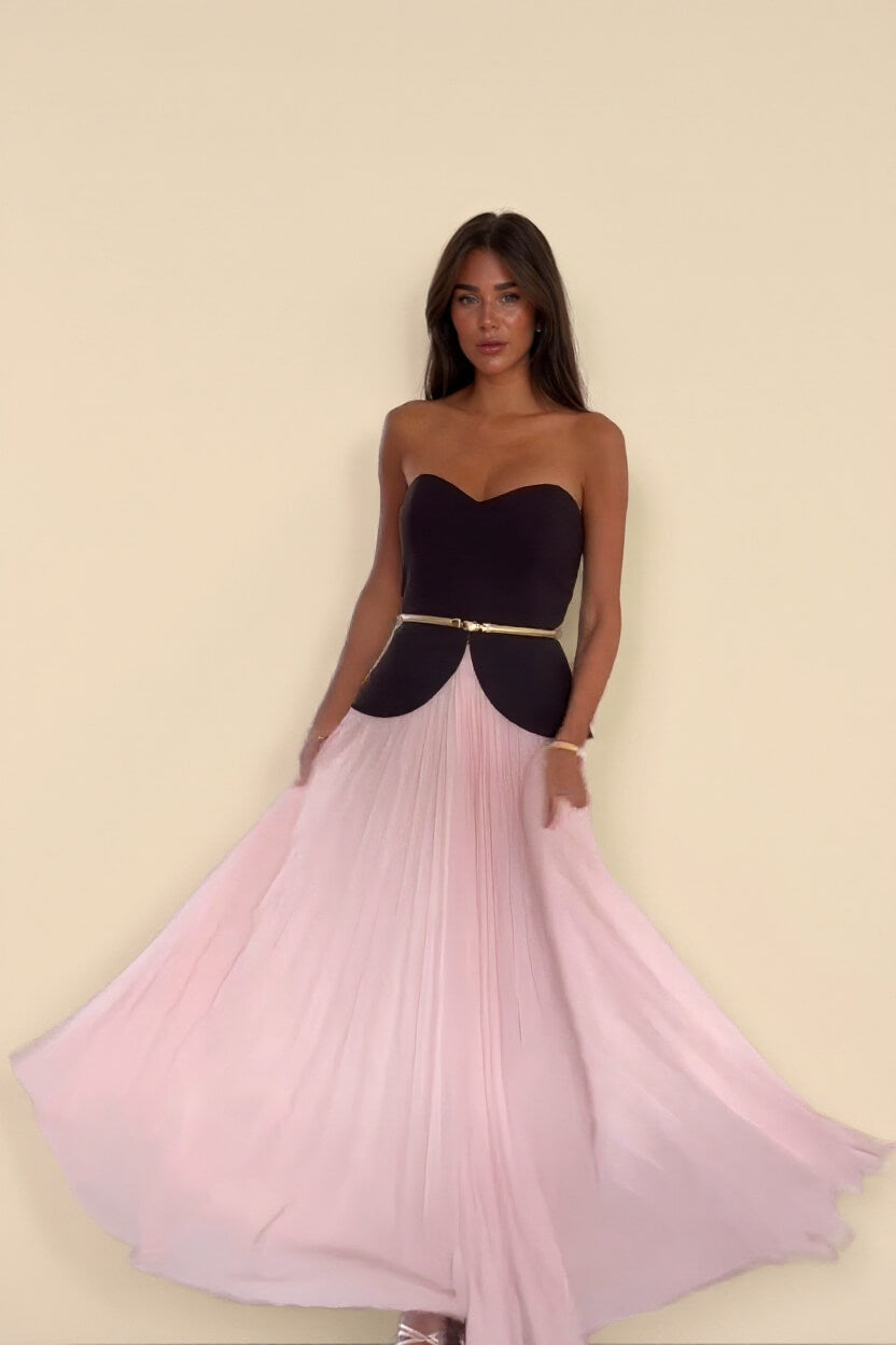 Exquisite Color-Block Sweetheart Neckline Ruched Party Maxi Dress