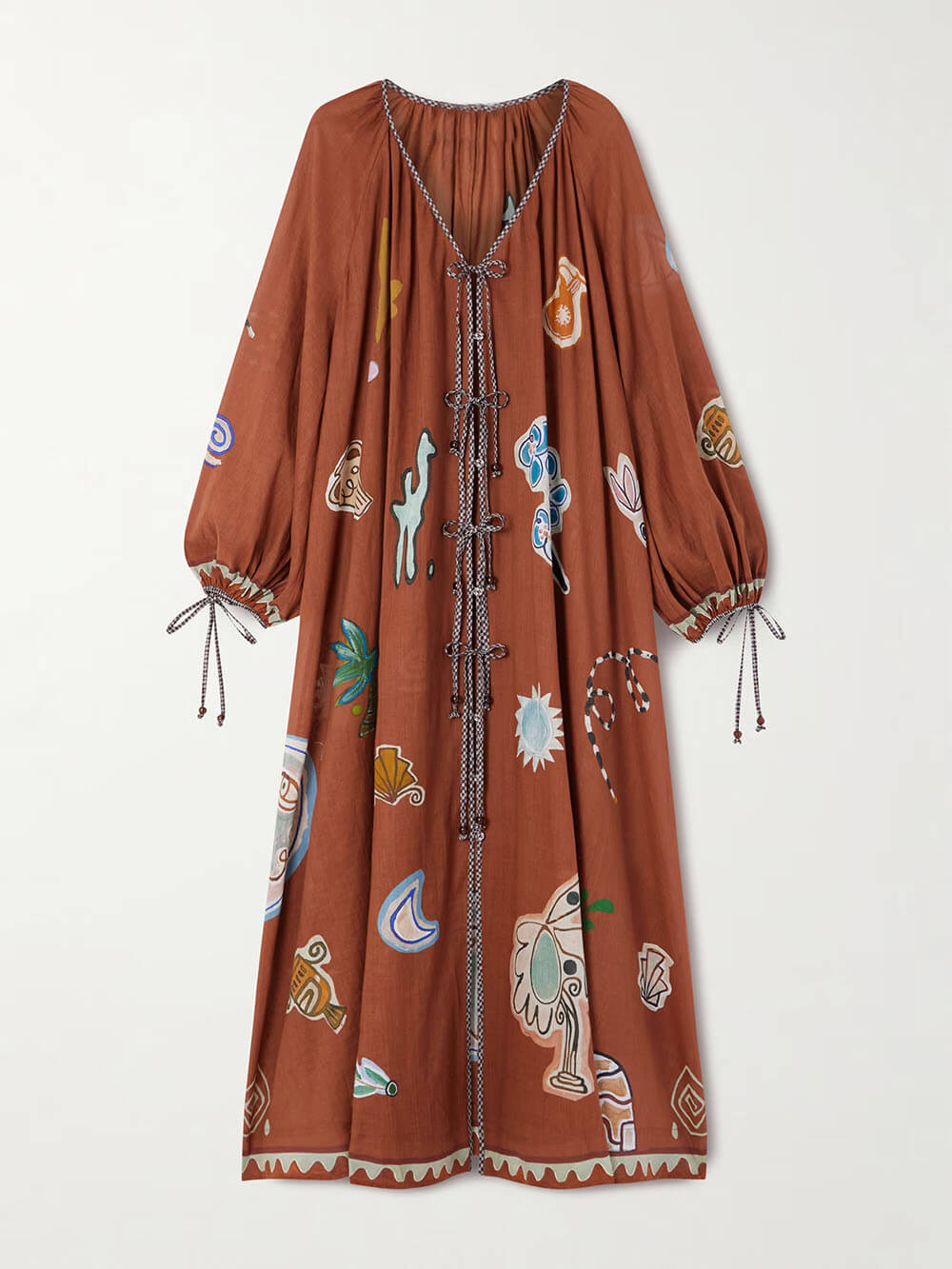 Retro Floral Print Linen-Cotton Blend Midi Dress