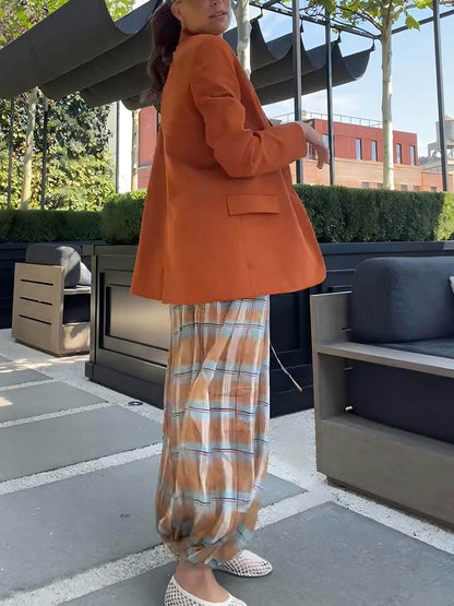 Elegant Collared Pocket Detail And  Back Slit Loose Blazer