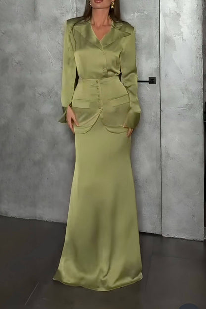 Elegant Satin Button-Embellished Lapel Shirt