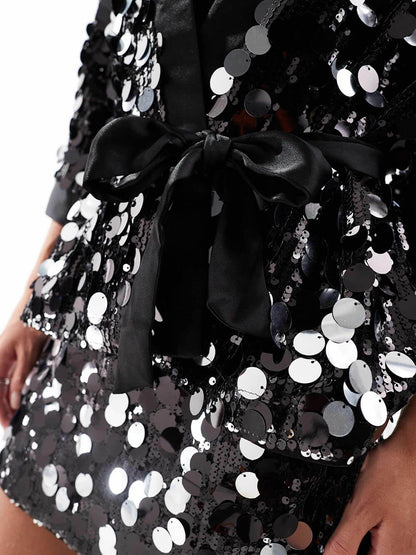 Sequined Black Disco Kimono Jacket and Mini Skirt Set