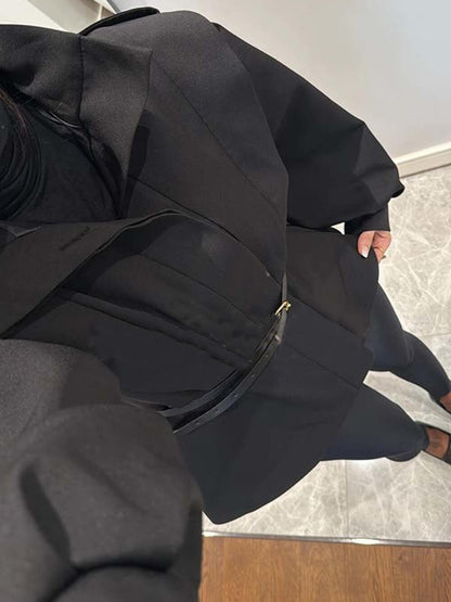 Modern Bold Stand Collar Button-Up Lantern Sleeve Loose Jacket