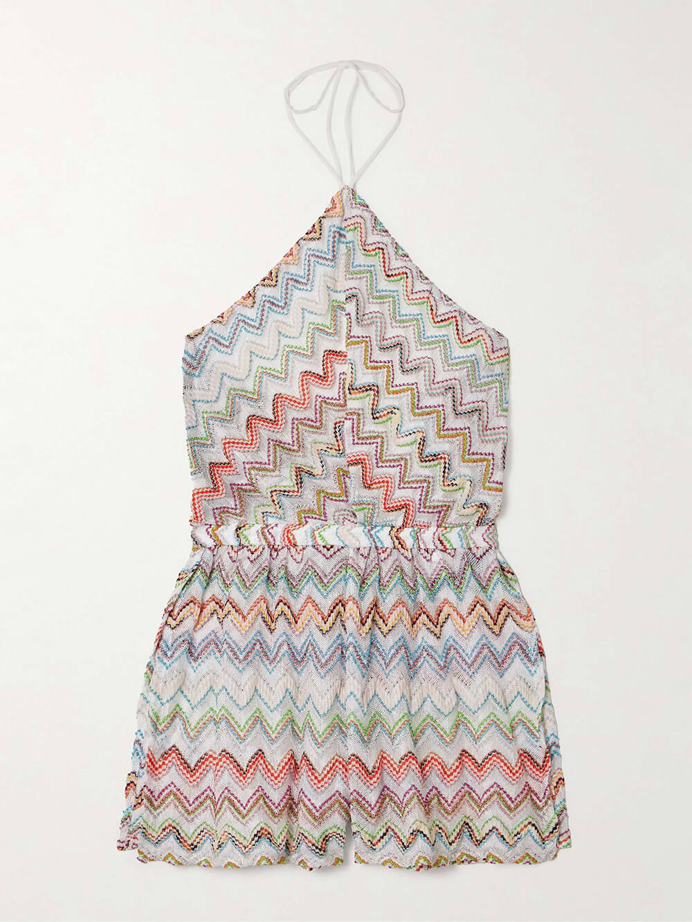 Unique Metallic Crochet Halter Jumpsuit