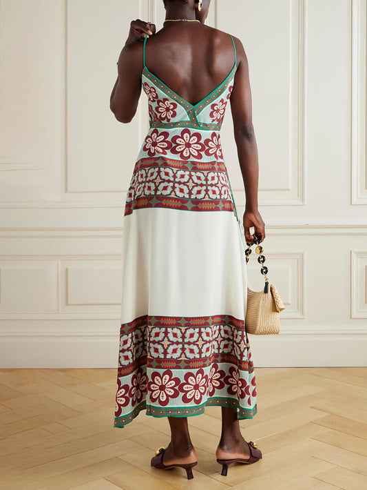 Classic Turn Around Wrap-Effect Printed Satin Midi Dress