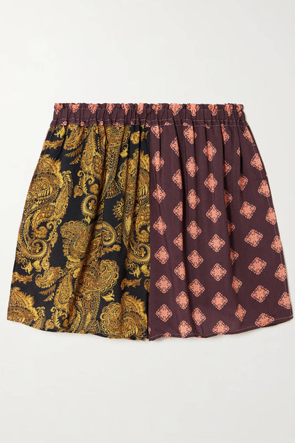 Exquisite Two-Tone Printed Loose Shirt And Pockets Elastic-Waist Shorts Set