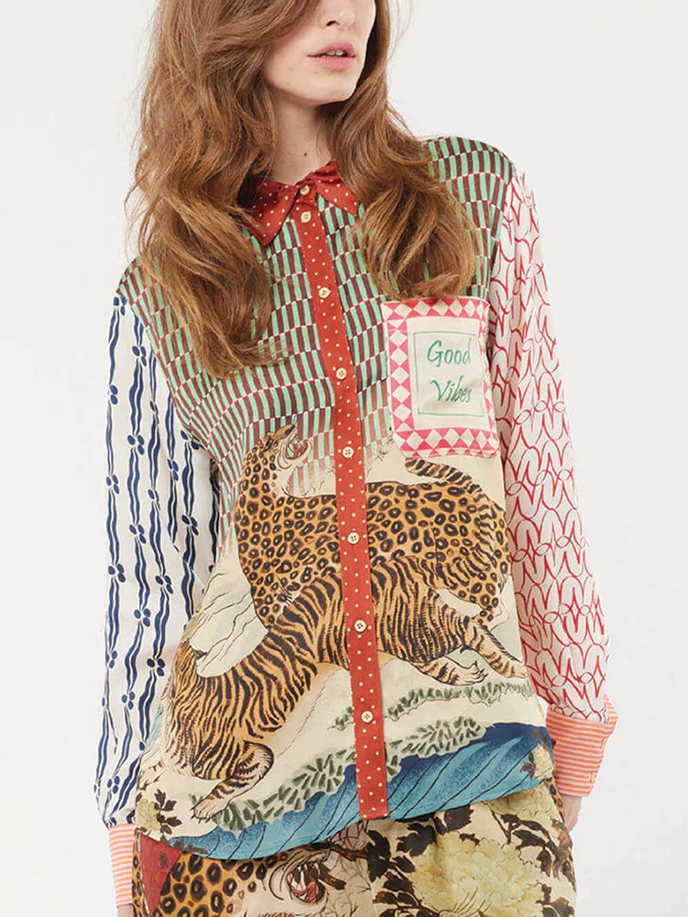 Unique Tropical Jungle Tiger Unique Print Long Sleeve Loose Shirt