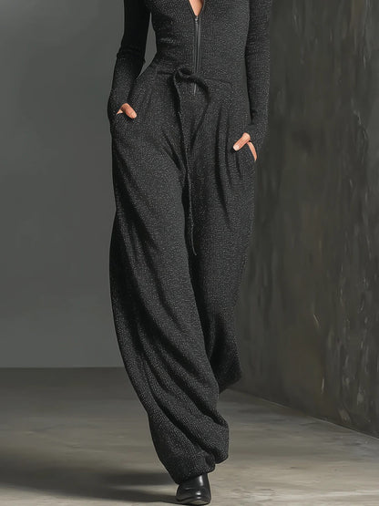 Elegant Knitted Shimmering Zipper Jumpsuit