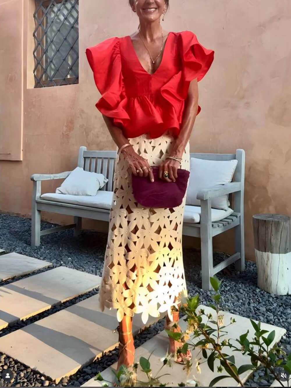 Exquisite Ruffled Panel Ruched Loose Top