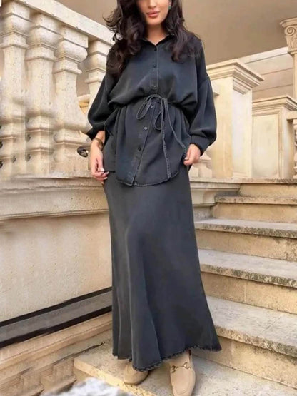 Fashion Casual Tie-Waist Loose Button-Up Top