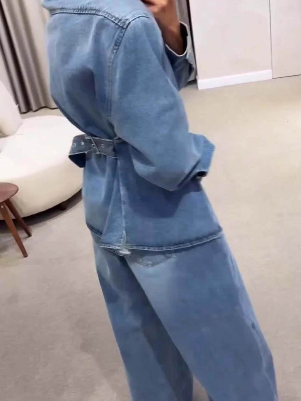 Fashionable Back-Belt Denim Casual Jacket