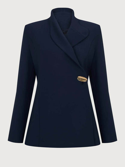 Fashionable Stand Lapel Neck Metal Button Long Sleeve Blazer