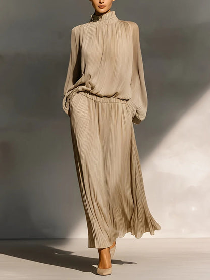 Modern Casual Chiffon High-Neck Ruffled Loose Top