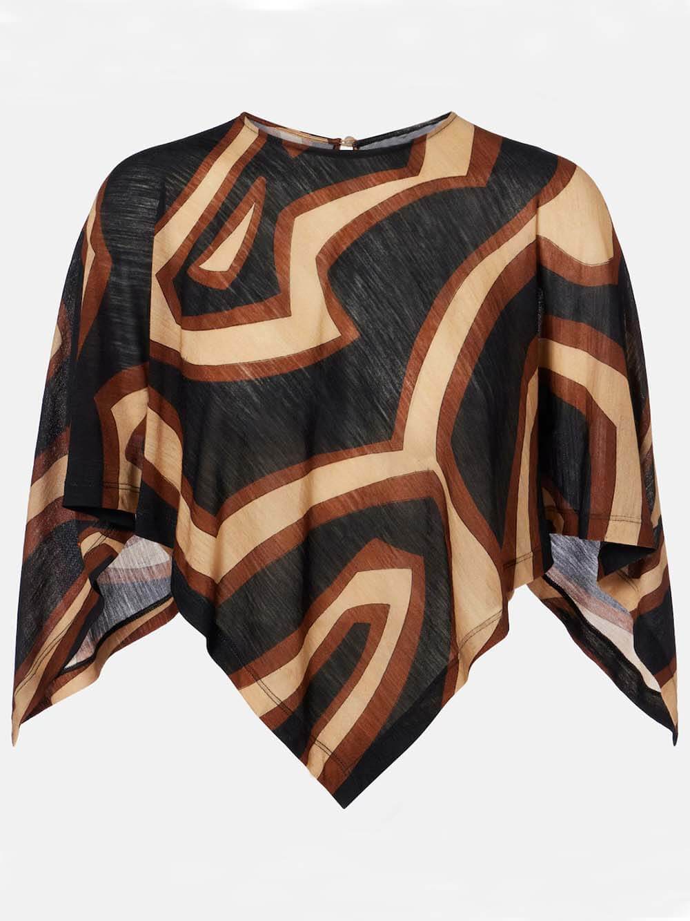 Retro Swirl Print Cape Blouse