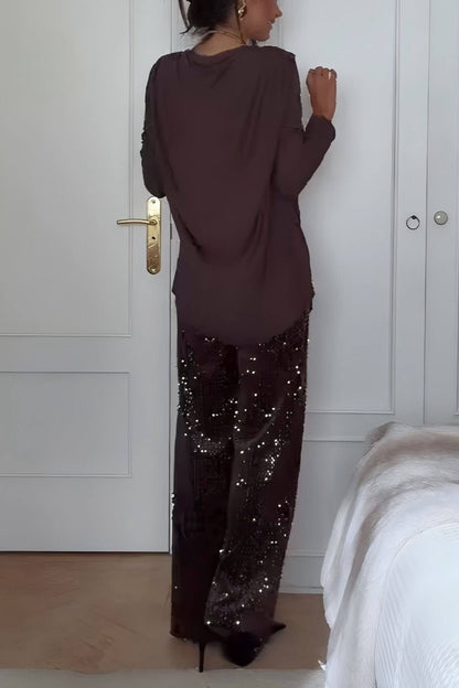 Unique Sparkling Rhinestone-Embellished Wide-Leg Jeans