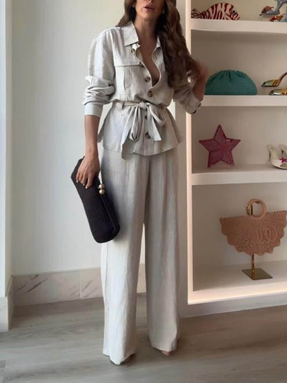 Classic Linen Tie Chest Pocket Oversized Button Shirt