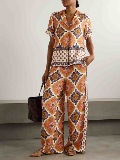 Retro Bohemian Satin Printed Shirt