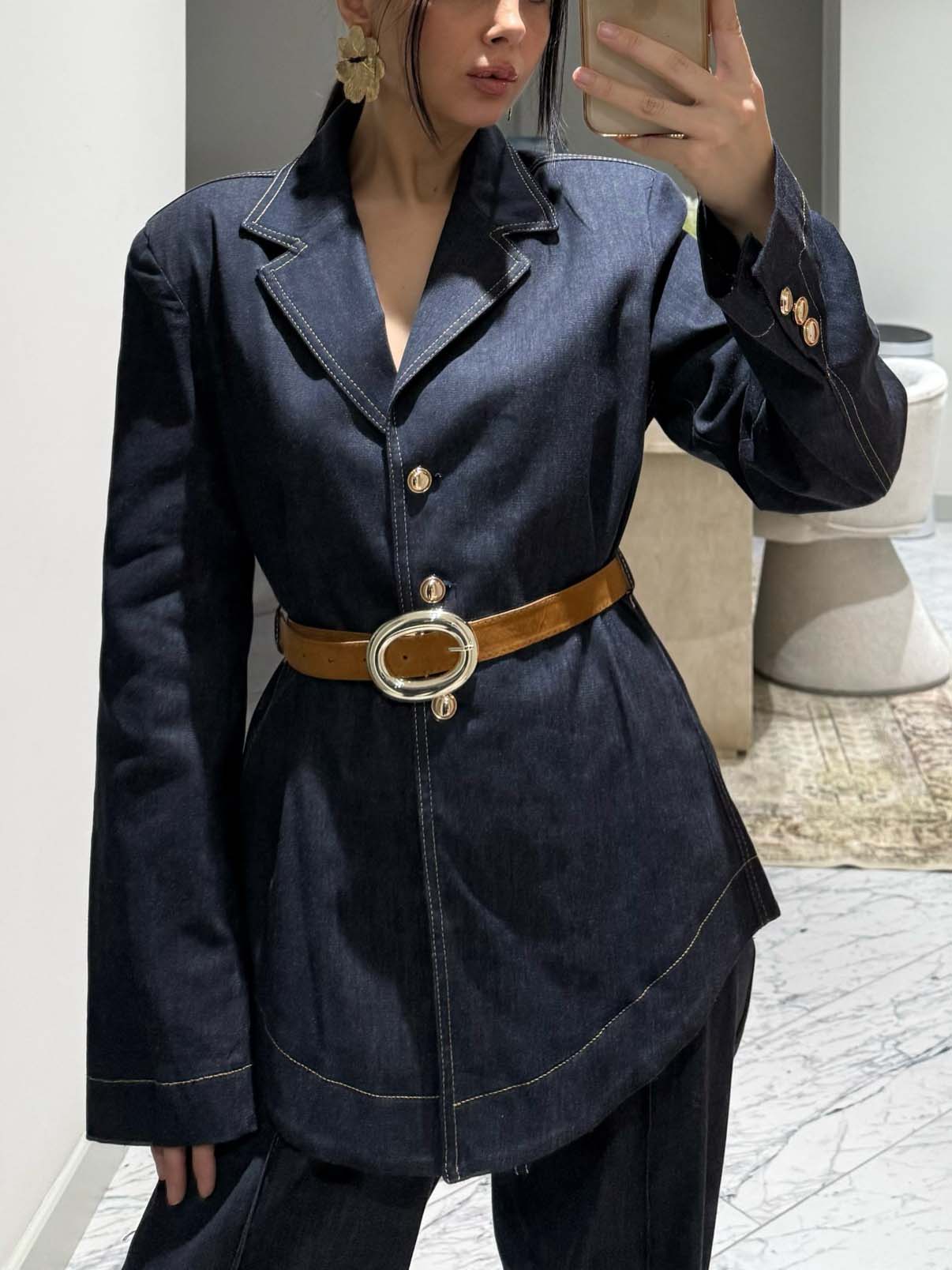 Casual Denim Shirt & Wide-leg Pants Two-piece Set