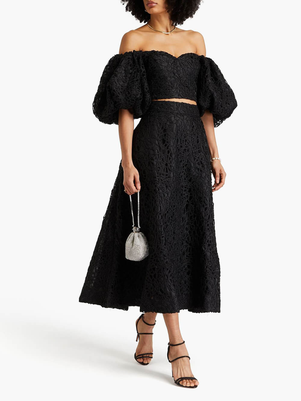 Delicate Off-Shoulder Lace Crochet Wide-Sleeve Top