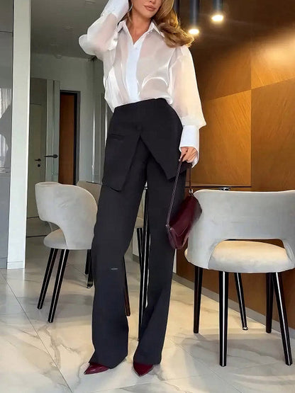 Elegant Shirt-collared Organza Sheer Shirt