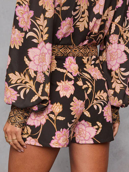 Casual Bohemian Floral Print Tie Wrap Skirt