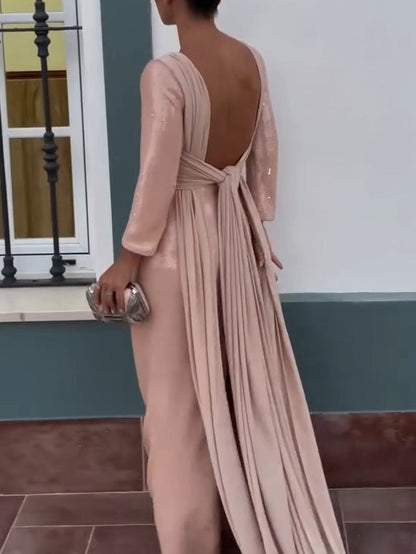 Elegant Sequin Twist Slit Maxi Dress