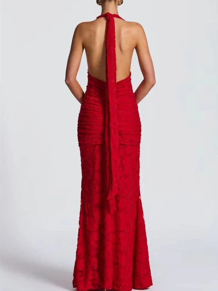 Elegant Floral Lace Deep V-neck Maxi Dress