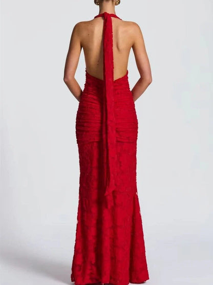 Elegant Floral Lace Deep V-neck Maxi Dress