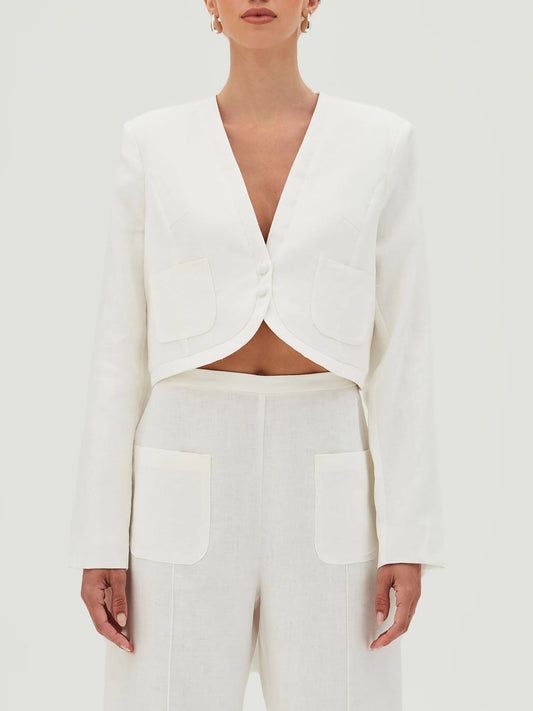 Elegant Cropped V-Neck Buttoned Blazer