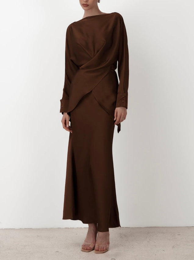 Elegant Asymmetrical Satin Long-sleeved Shirt