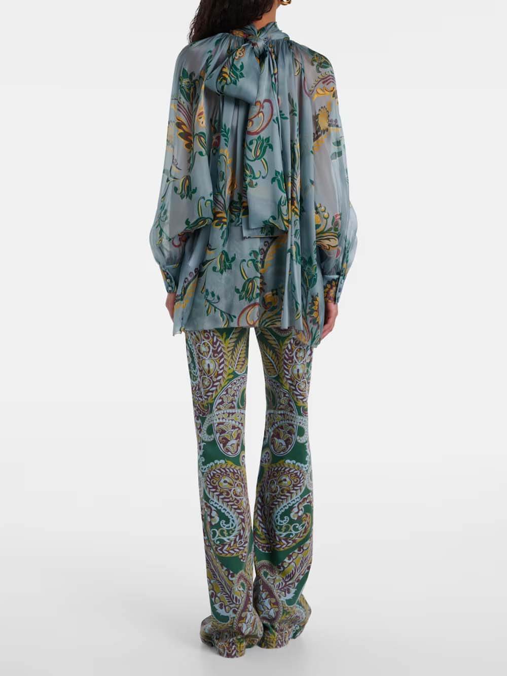 Delicate Floral Print Pleated Tie-Front Chiffon Blouse