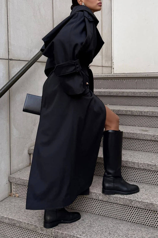 Classic Lapel Adjustable Belt Draped Trench Coat
