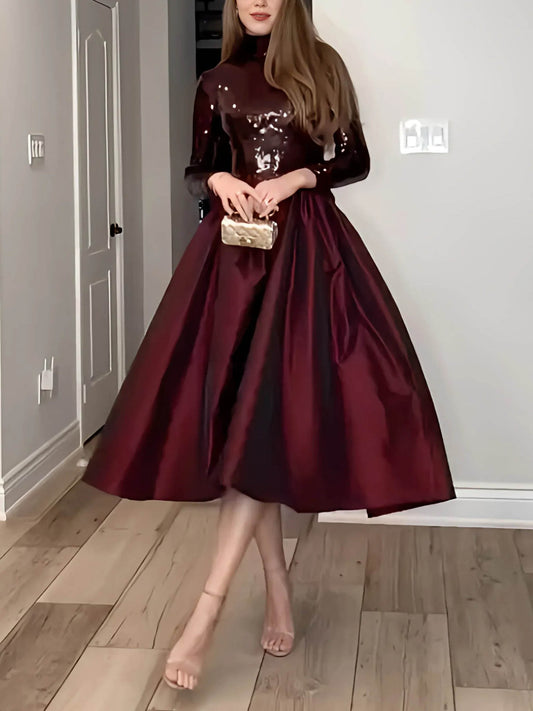 Elegant Sequined High-neck Party Midi Dress
