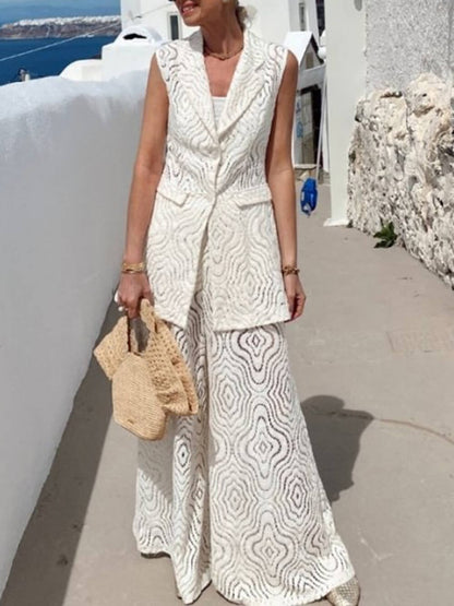 Delicate Charm Lace Collared Sleeveless Top