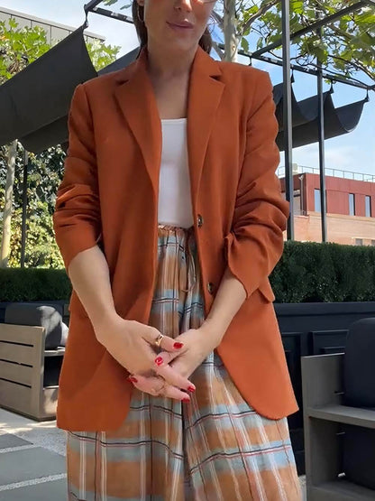 Elegant Collared Pocket Detail And  Back Slit Loose Blazer