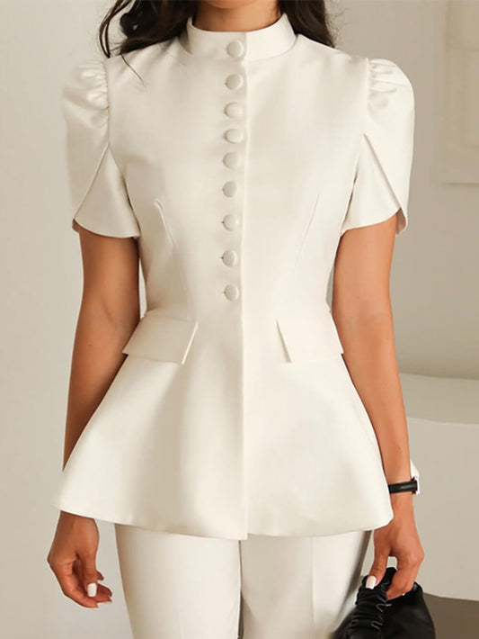 Sweet Stand Collar Single-Button High-Waist Top