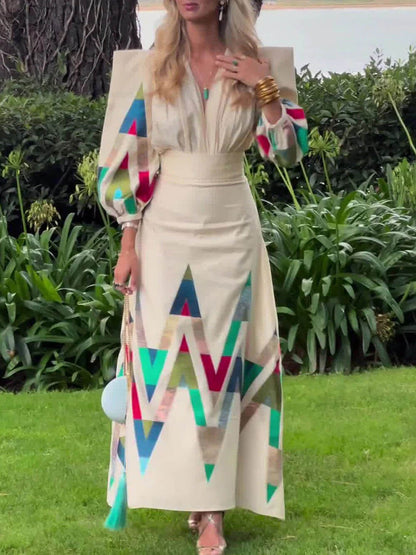 Elegant Floral Square-Neck V-Neck Ruched Lantern Sleeve Blouse